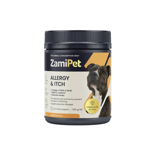 Zami Pet Allergey & Itch Chews For Dogs 60pk – front of pack – front of pack