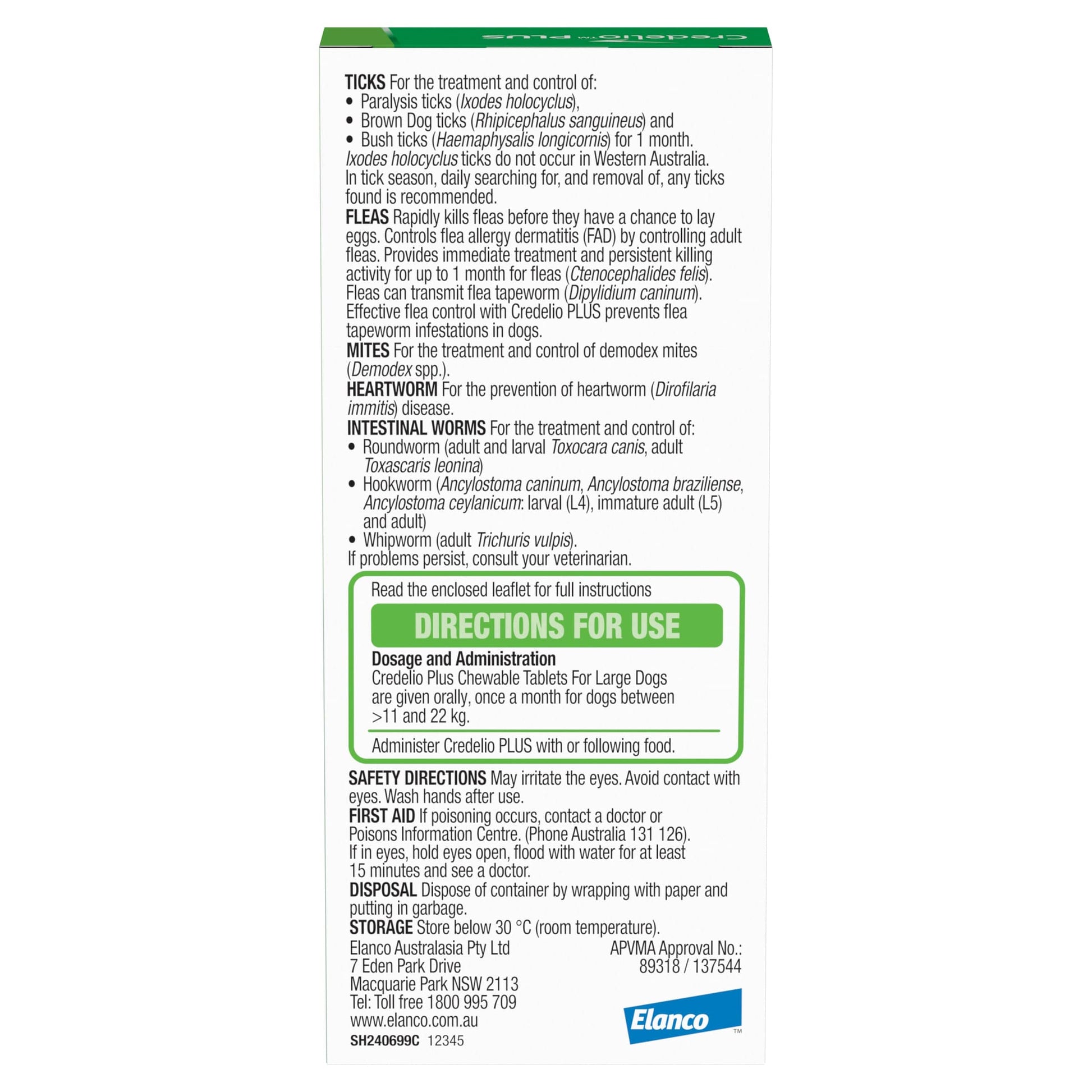 Credelio Dog Health Credelio™ PLUS  Green For Large Dogs 11-22 kg