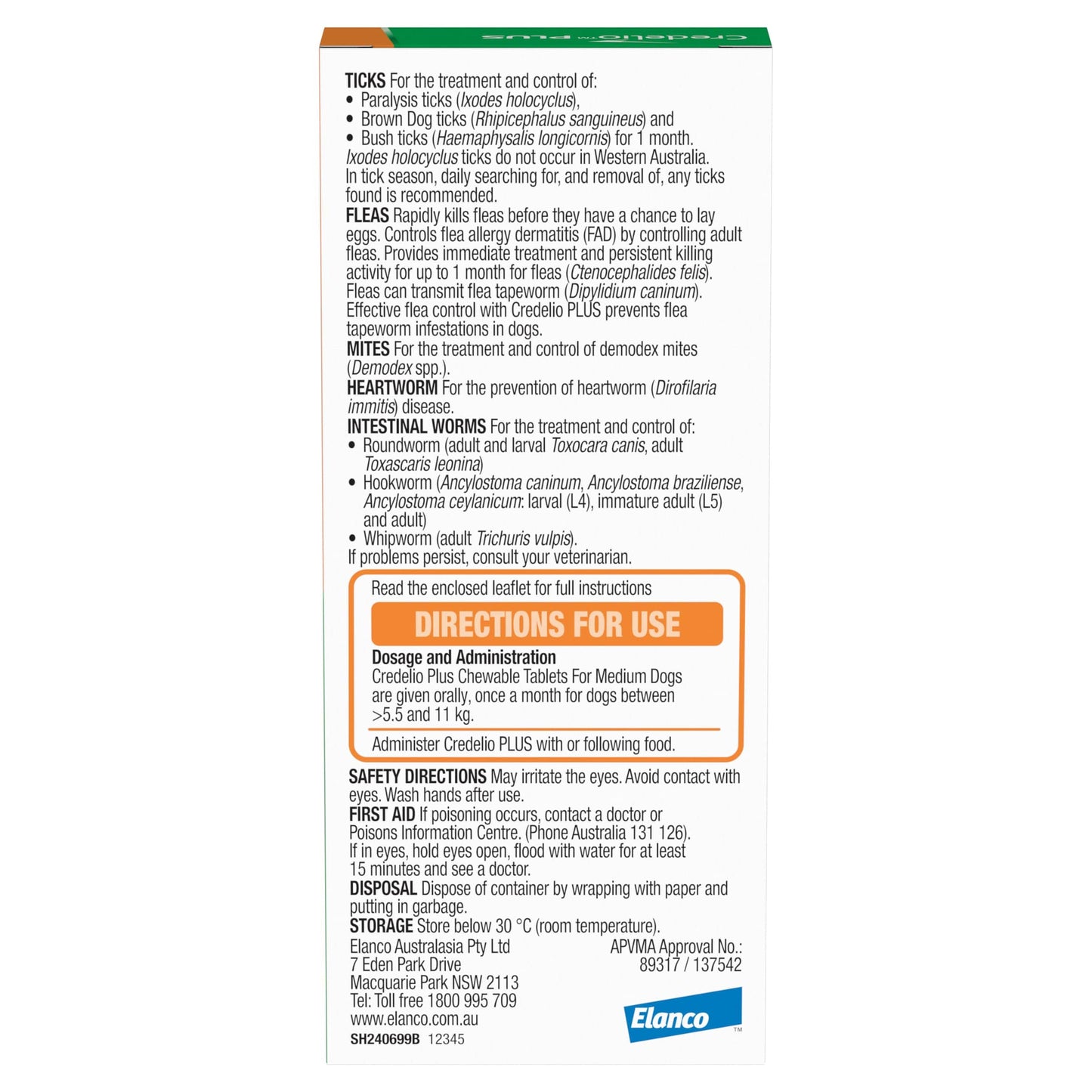 Credelio Dog Health Credelio™ PLUS Orange For Medium  Dogs 5.5-11 kg