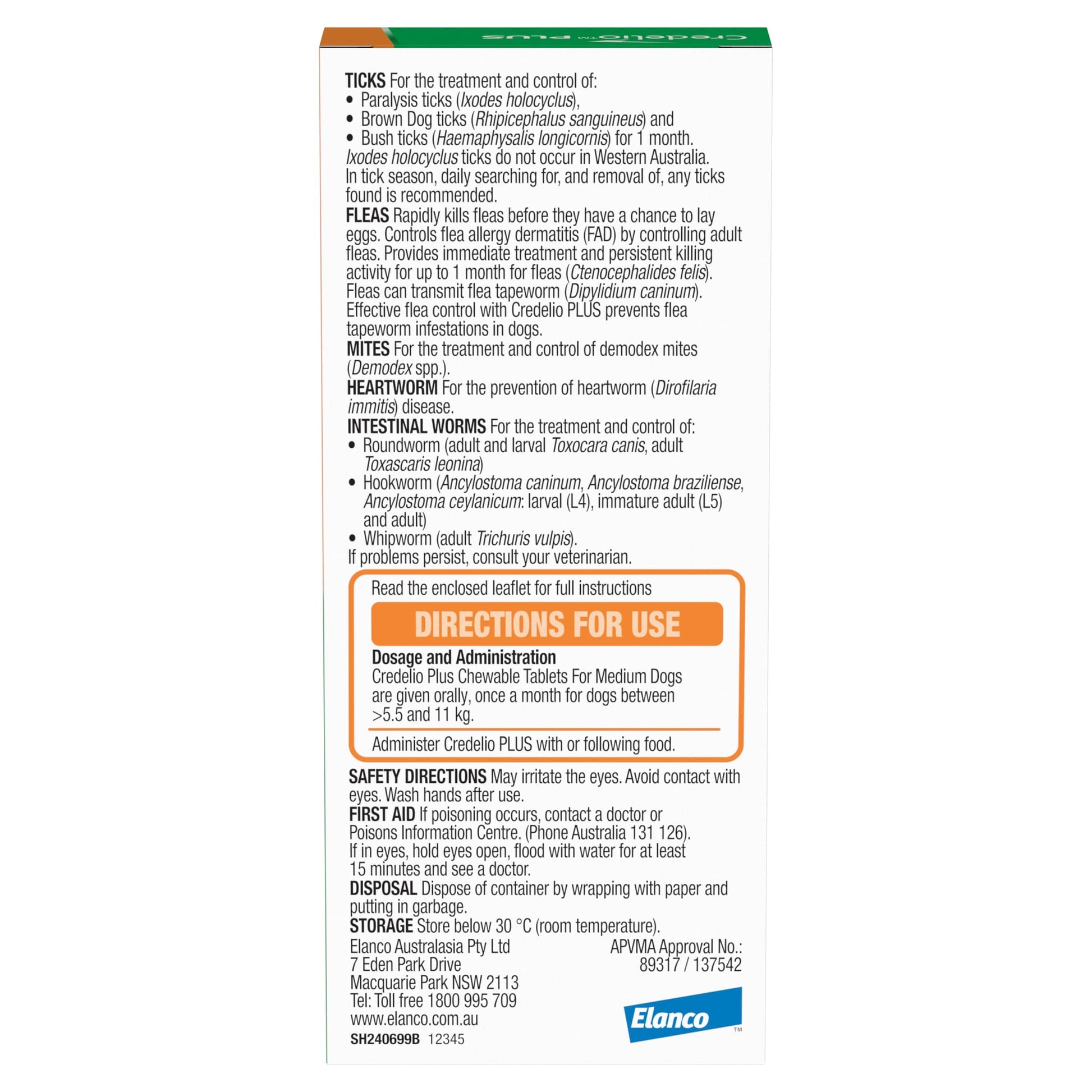Credelio Dog Health Credelio™ PLUS Orange For Medium  Dogs 5.5-11 kg