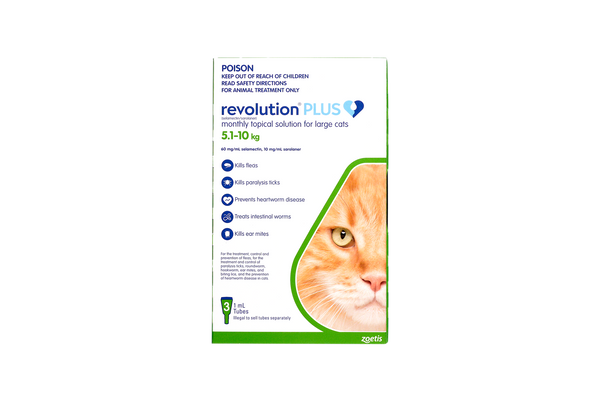 Revolution Plus flea, tick, and worm treatment for large cats 11.1-22 lbs, green pack