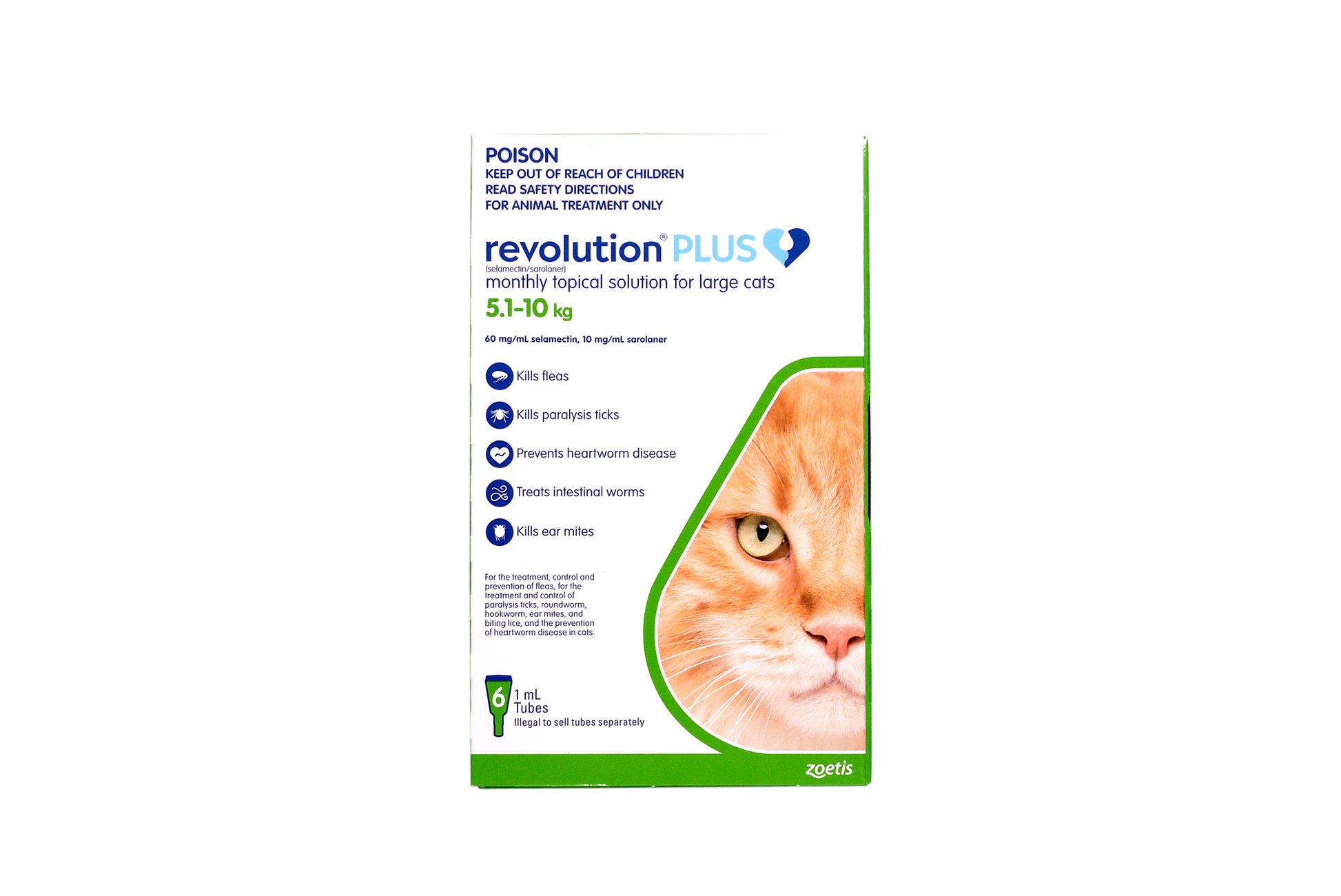 Revolution Plus topical solution for large cats 11.1-22 lbs, green box packaging