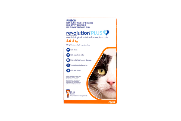 Revolution Plus flea, tick, and worm prevention for medium cats 5.6-11 lbs, orange pack