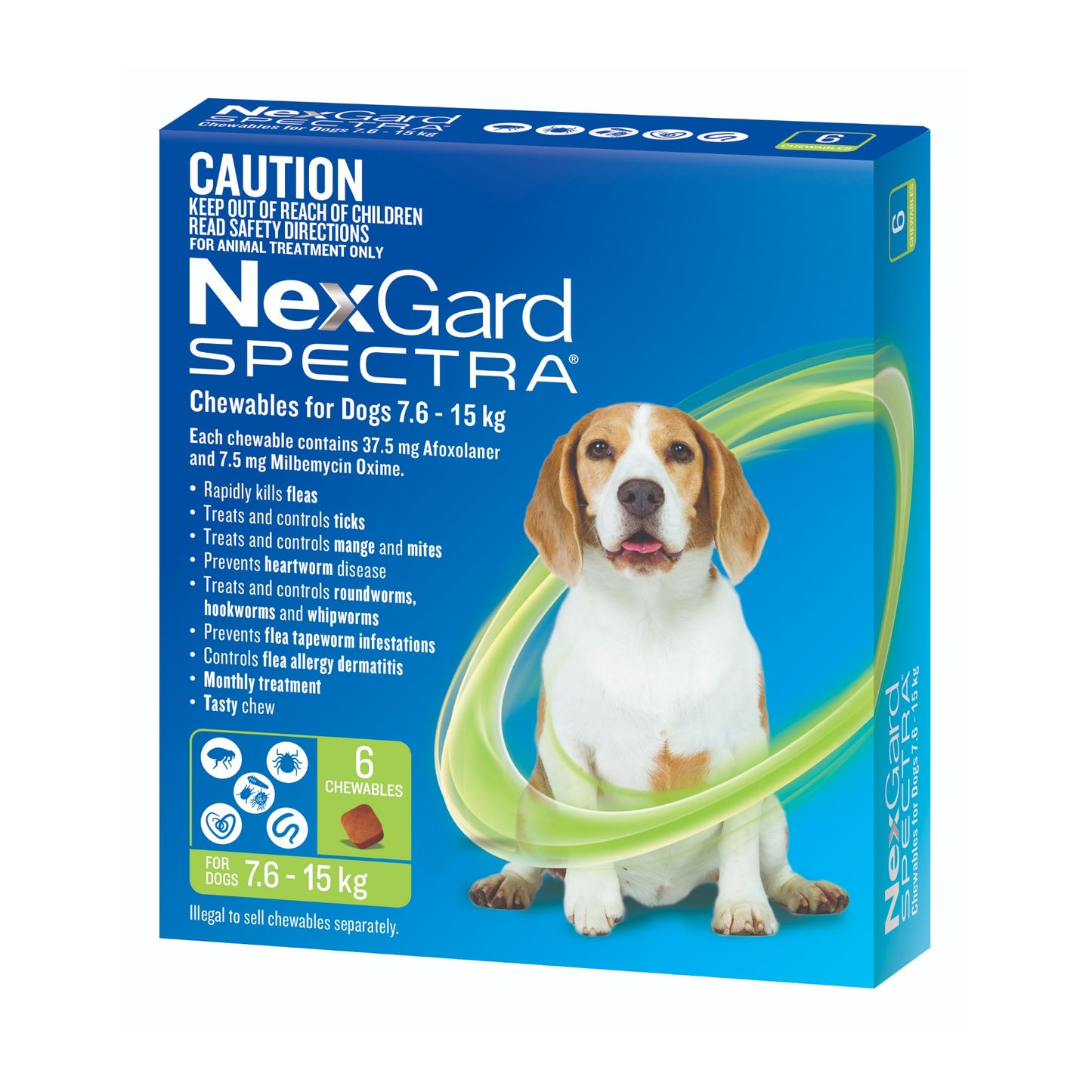 NexGard Spectra Chewables for Medium Dogs 16.6–33 lbs (7.6–15 kg) – Green