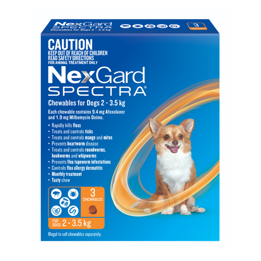 NexGard Spectra Chewables for Extra Small Dogs 4.4–7.7 lbs (2–3.5 kg) – Orange