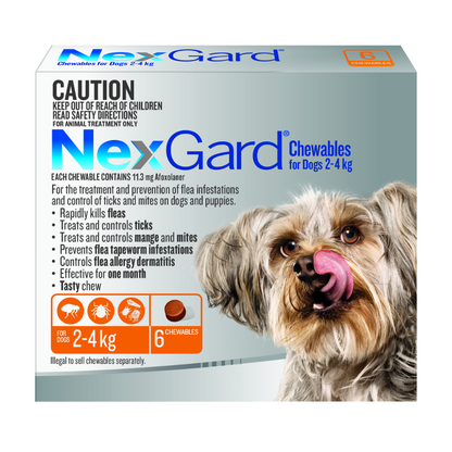 NexGard Chewables for Extra Small Dogs 4–10 lbs (2–4 kg) – Orange