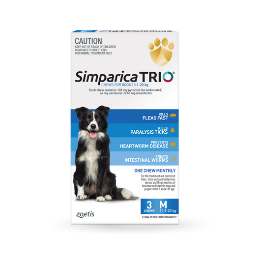 Simparica Trio Chewables For Medium Dogs 22.1–44lbs (10.1-20Kg) Blue