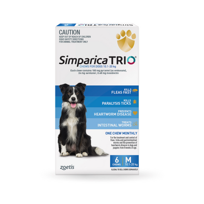 Simparica Trio Chewables For Medium Dogs 22.1–44lbs (10.1-20Kg) Blue