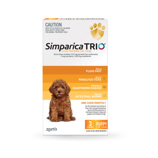 Simparica Trio Chewables For Puppies 2.8-5.5lbs (1.25-2.5Kg) Yellow