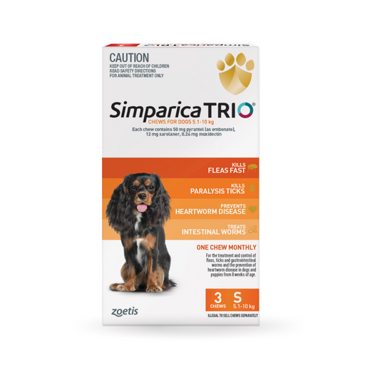 Simparica Trio Chewables For Small Dogs 11.1–22lbs (5.1-10Kg) Orange