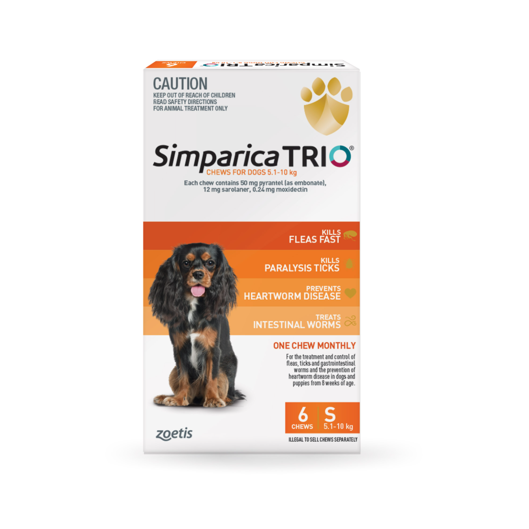 Simparica Trio Chewables For Small Dogs 11.1–22lbs (5.1-10Kg) Orange