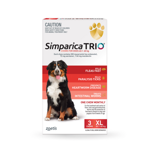 Simparica Trio Chewables For Extra Large Dogs 88.1-132lbs (40.1-60Kg) Red