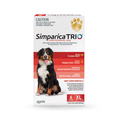 Simparica Trio Chewables For Extra Large Dogs 88.1-132lbs (40.1-60Kg) Red