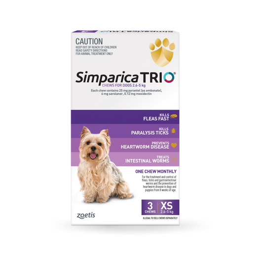 Simparica Trio Chewables For Extra Small Dogs 5.6–11lbs (2.6-5Kg) Purple
